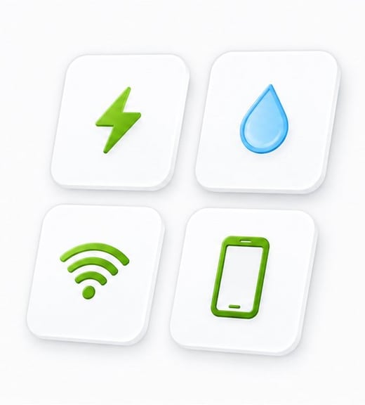 Electricity, water, internet and mobile icons