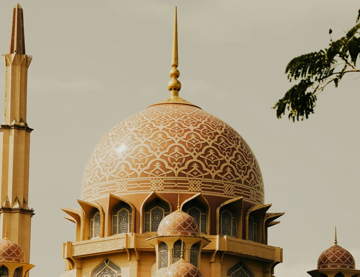 The dome and minaret of Putra Mosque in Putrajaya, Malaysia's federal administrative centre